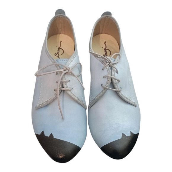 Bangi Handmade Leather Blue Black Lace Up Shoes Two-Tone Size 38 - Picture 2 of 5